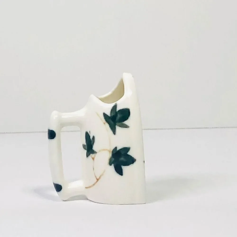 vintage hand painted bone china iron tooth pick holder green ivy leaves mini